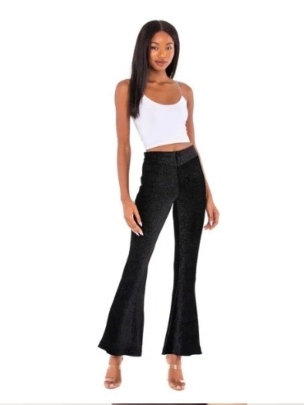 Like New! FREE PEOPLE Velvet SO CHARMING Ribbed Pullon Flare Pant Black S